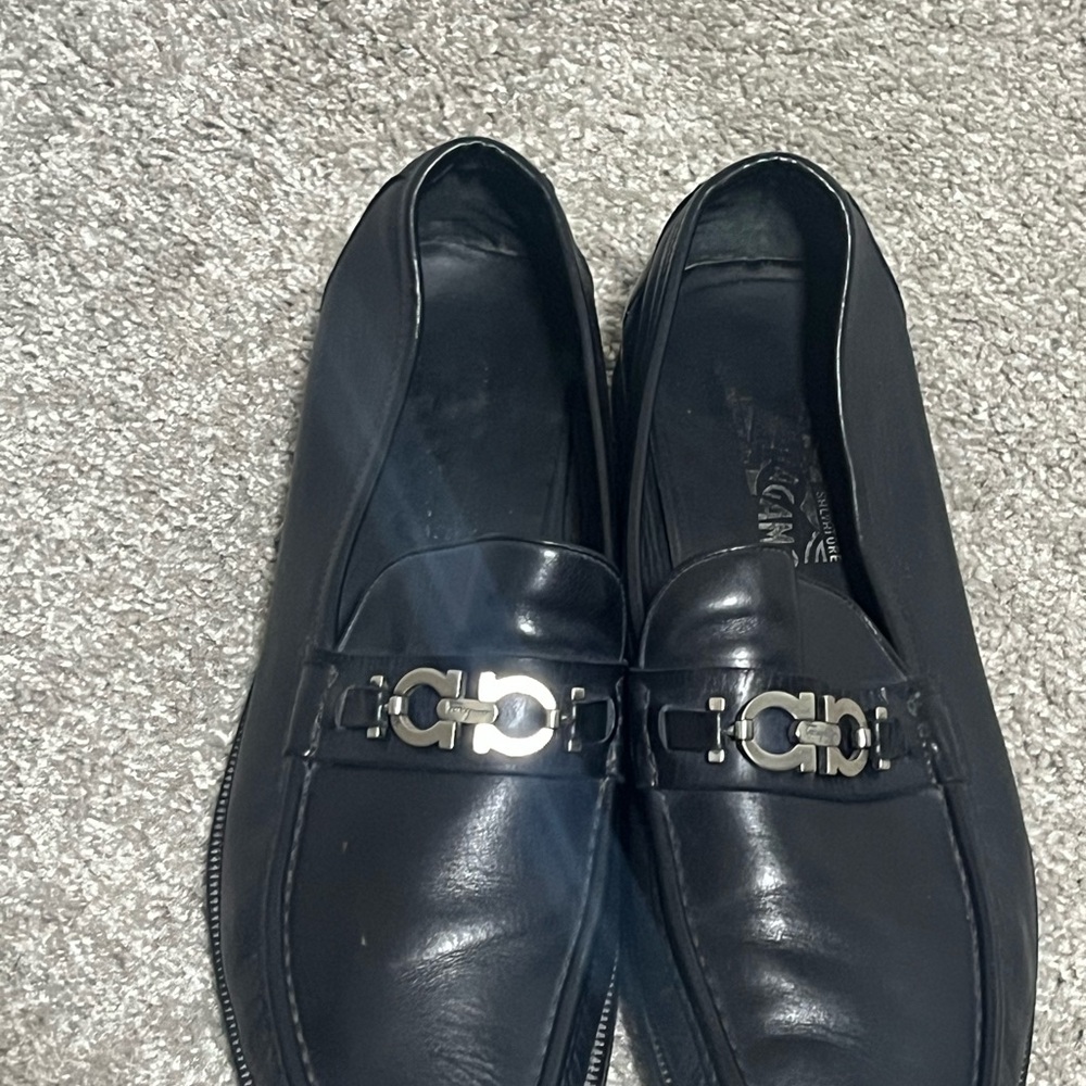 Salvatore Ferragamo Black Leather Slip-On Loafers